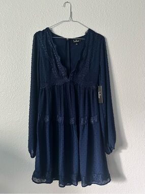 Lulu's Navy Lace-Trim V-Neck Dress